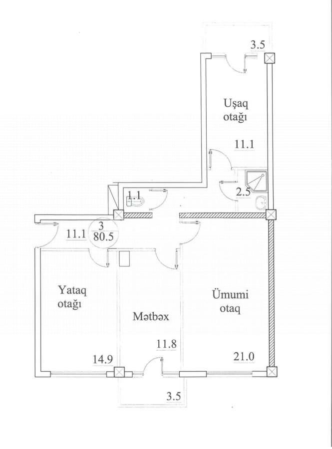 Sale, new building, 3 room, 80.5 m², Khirdalan