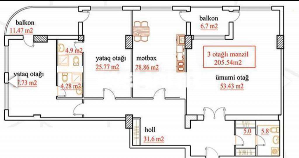 Satılır, yeni tikili, 3 otaqlı, 205 m², Bakı, Nəsimi r, Gənclik m.