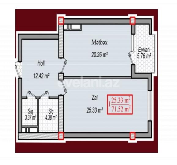 Satılır, yeni tikili, 2 otaqlı, 72 m², Bakı, Binəqədi r, 8-ci mikrorayon q.