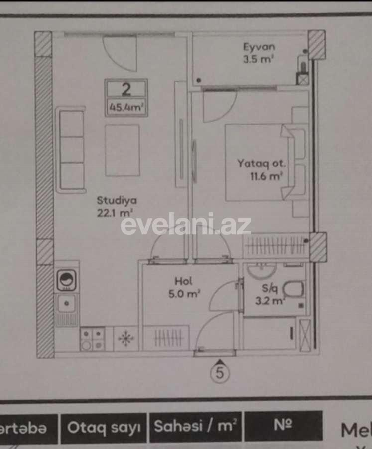 Satılır, yeni tikili, 2 otaqlı, 45.4 m², Bakı, Yasamal r, Yasamal q.