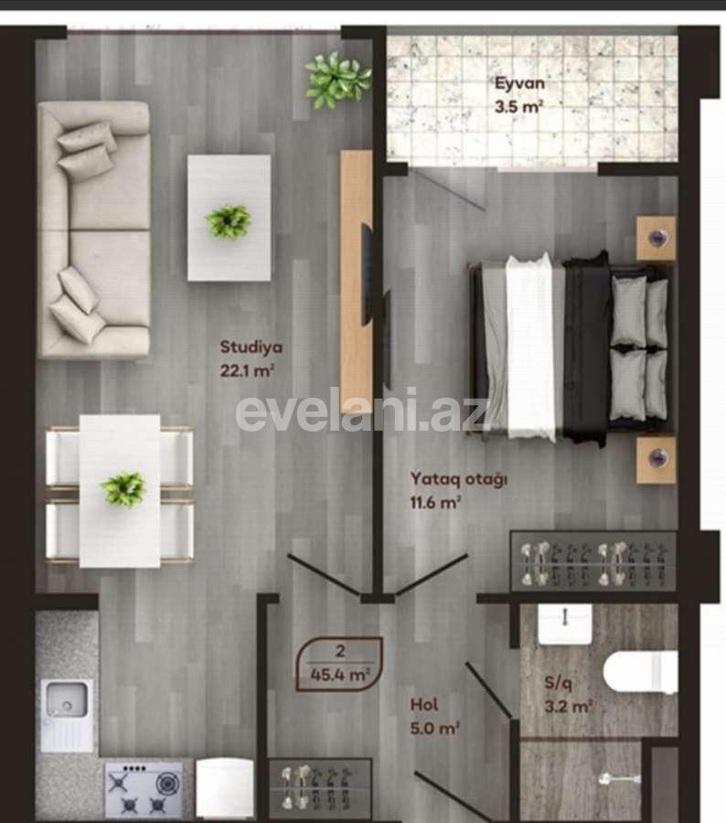 Satılır, yeni tikili, 2 otaqlı, 46 m², Bakı, Yasamal r, 20 yanvar m.