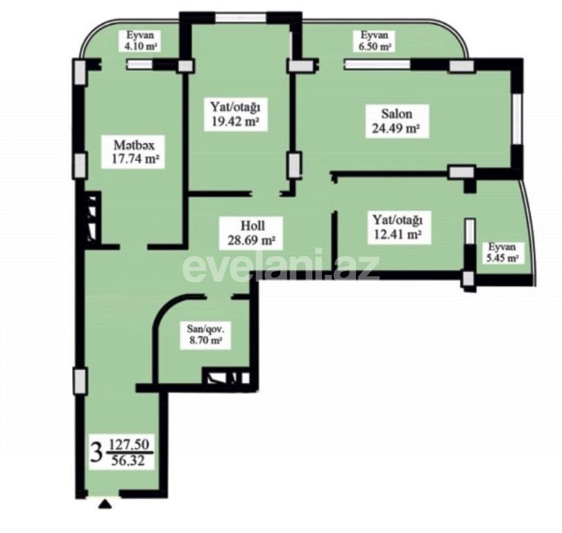 Продаётся, новостройка, 3-комнаты, 128 m², Баку, Ясамальский r, Ени Ясамал p.