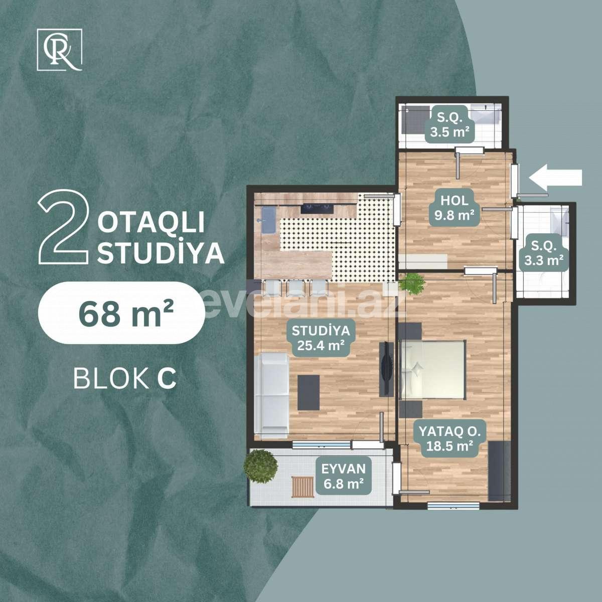 Satılır, yeni tikili, 1 otaqlı, 68 m², Bakı, Suraxanı r, Bülbülə q.