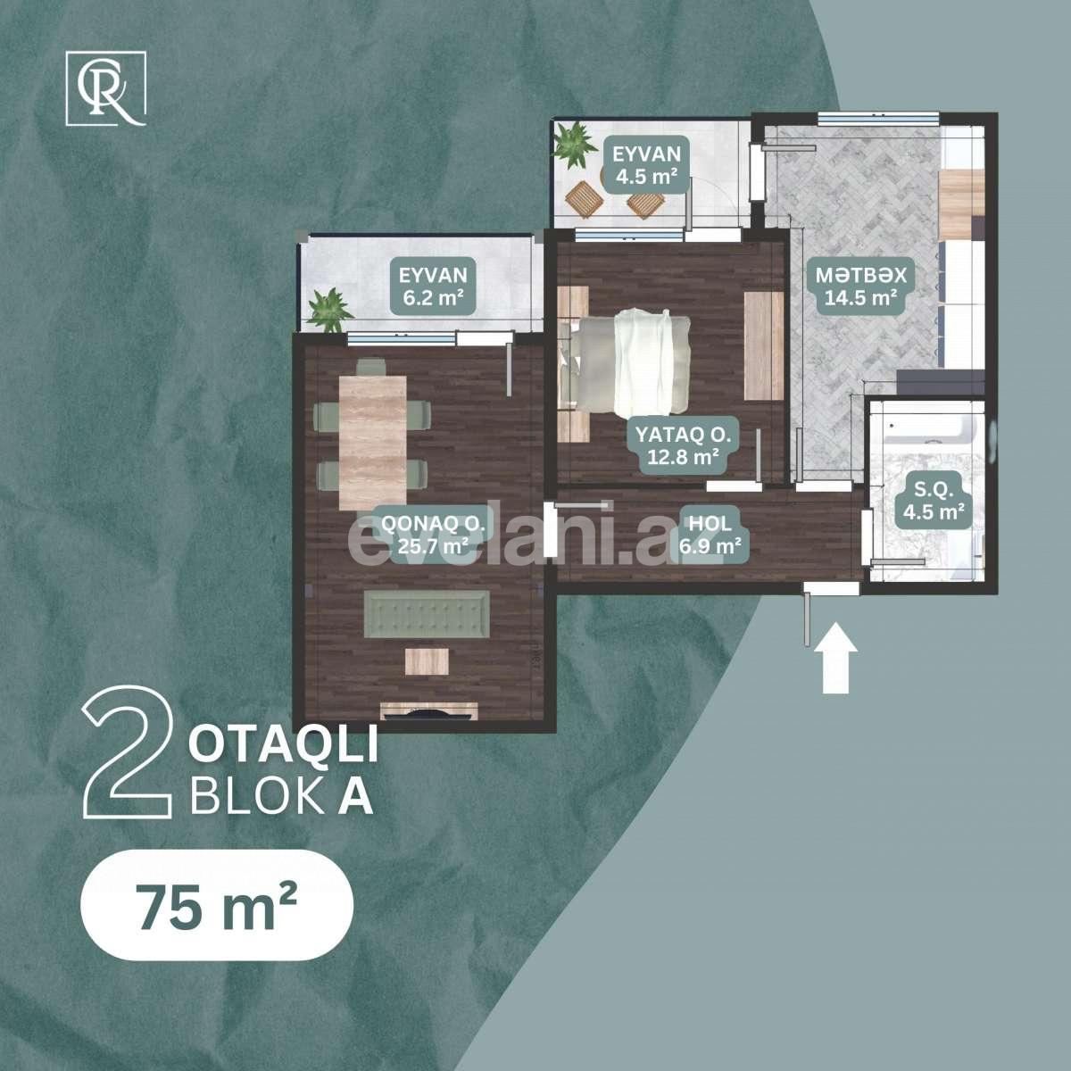 Продаётся, новостройка, 2-комнаты, 75 m², Баку, Сураханский r, Бюльбюля p.