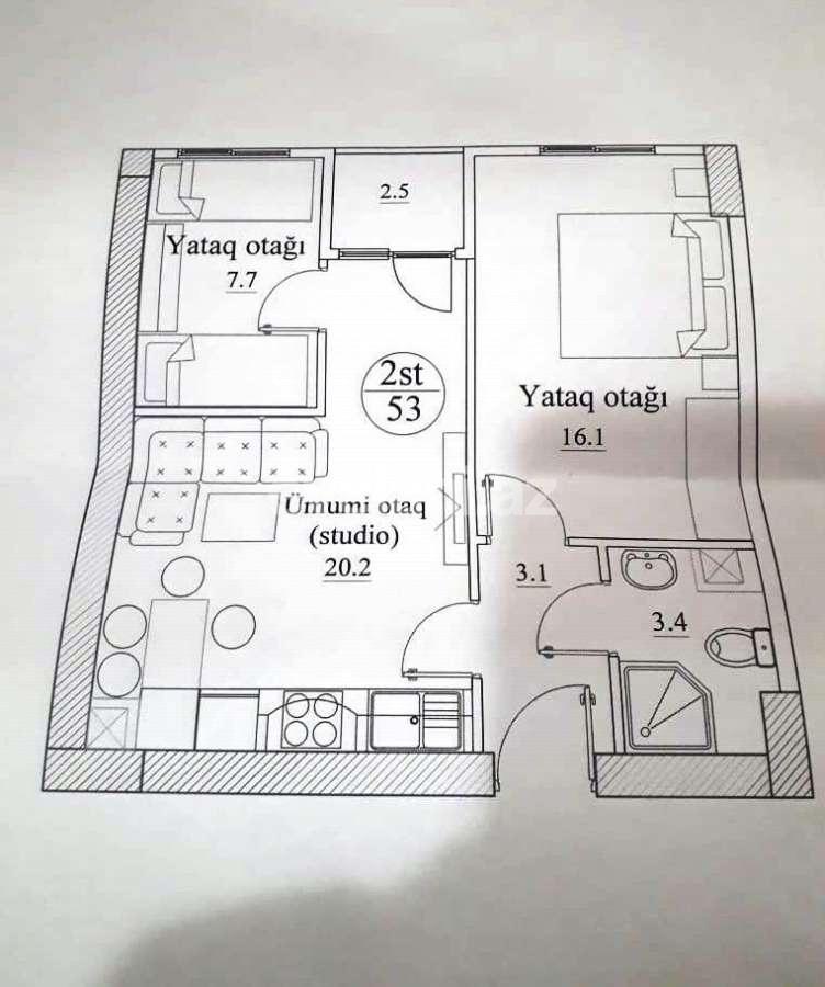 Satılır, yeni tikili, 2 otaqlı, 53 m², Bakı, Nizami r, Qara Qarayev m.