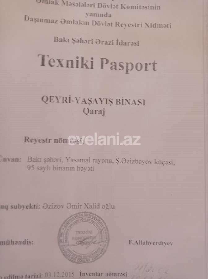Satılır, qaraj, 16 m², Bakı, Yasamal r, Yasamal q, Nizami m.
