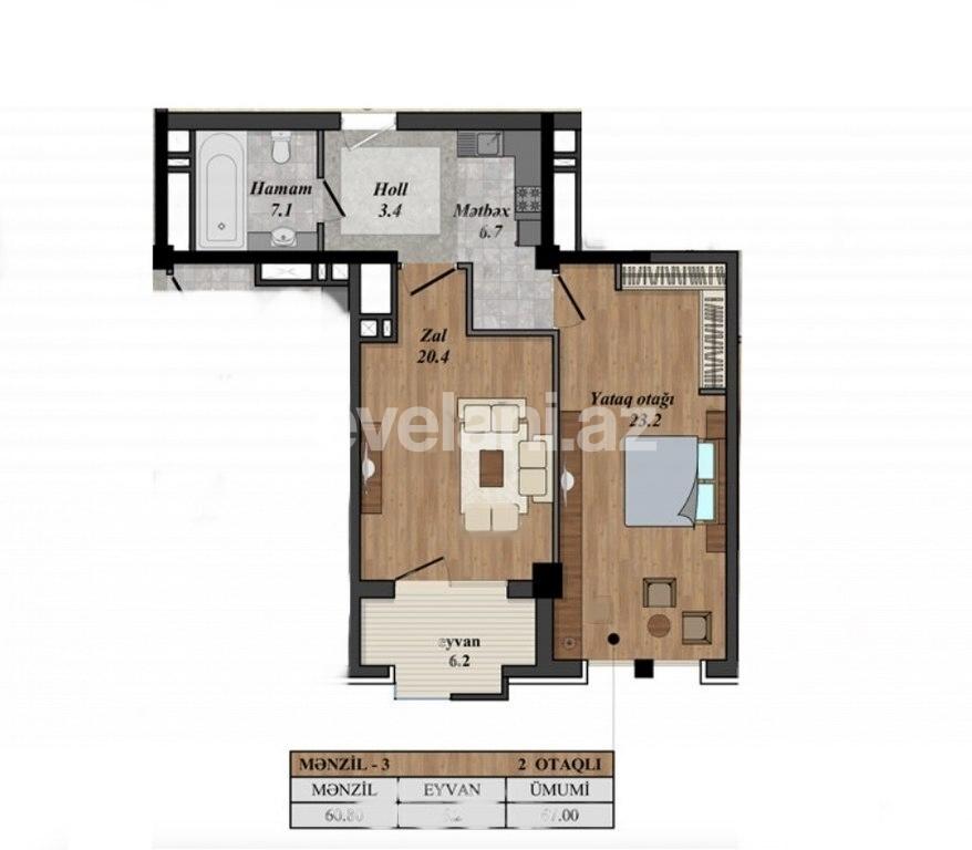Sale, new building, 2 room, 67 m², Baku, Nasimi r.