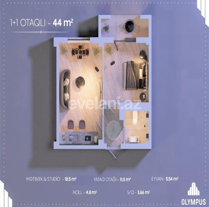 Satılır, yeni tikili, 1 otaqlı, 44 m², Bakı, Xətai r, Həzi Aslanov q, Həzi Aslanov m.