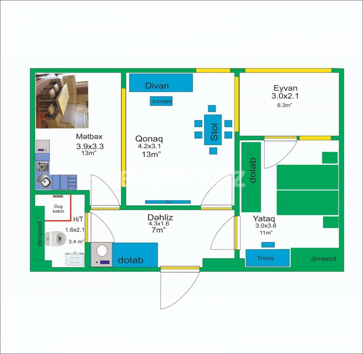 Satılır, yeni tikili, 2 otaqlı, 57 m², Bakı, Yasamal r.