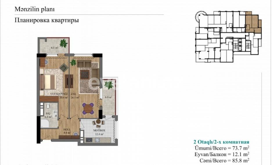 Sale, new building, 2 room, 90 m², Baku, Narimanov r, 28 may m.