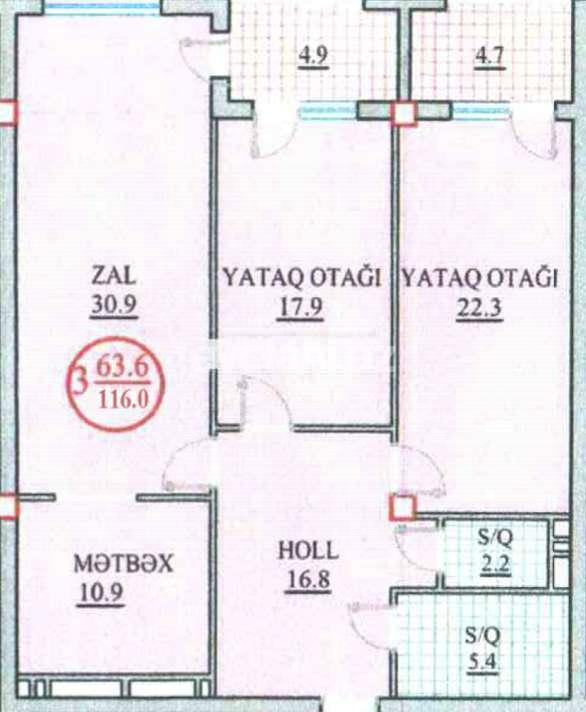 Sale, new building, 3 room, 116 m², Baku, Narimanov r, Ganjlik m.