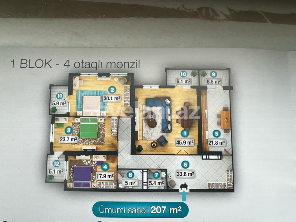 Sale, new building, 4 room, 207 m², Baku, Nasimi r.