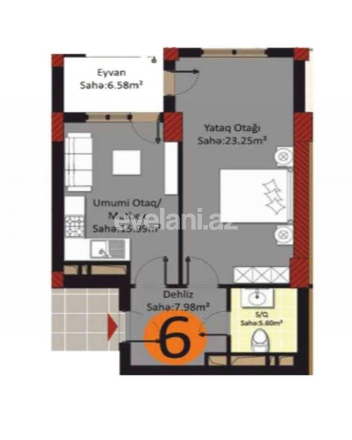 Satılır, yeni tikili, 1 otaqlı, 60 m², Bakı, Xətai r.