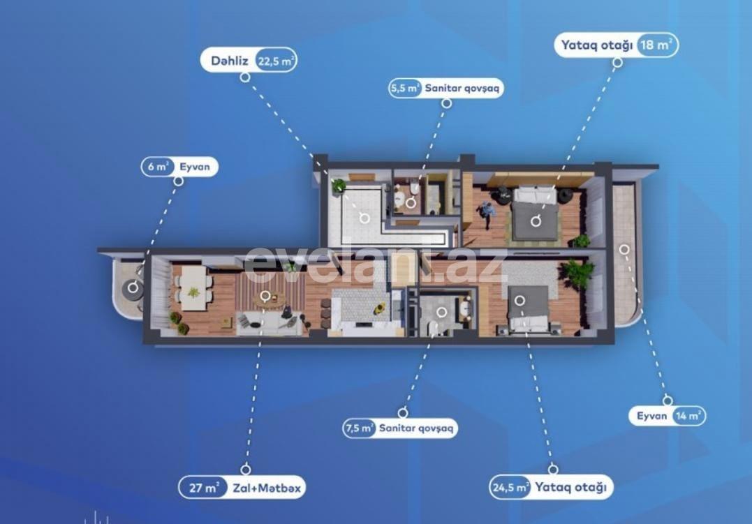 Sale, new building, 3 room, 125 m², Baku, Khatai r.