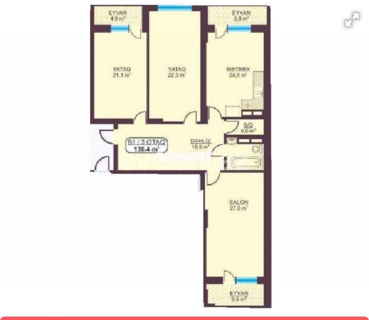 Продаётся, новостройка, 3-комнаты, 138 m², Баку, Низаминский r.