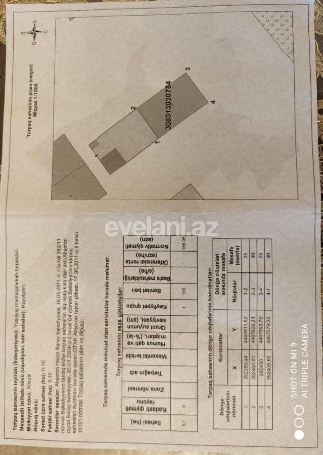 Satılır, torpaq, 10 sot, Bakı, Abşeron r, Saray q.