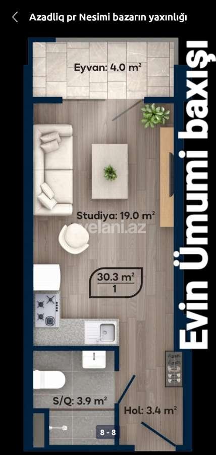 Satılır, yeni tikili, 1 otaqlı, 30 m², Bakı, Nəsimi r.